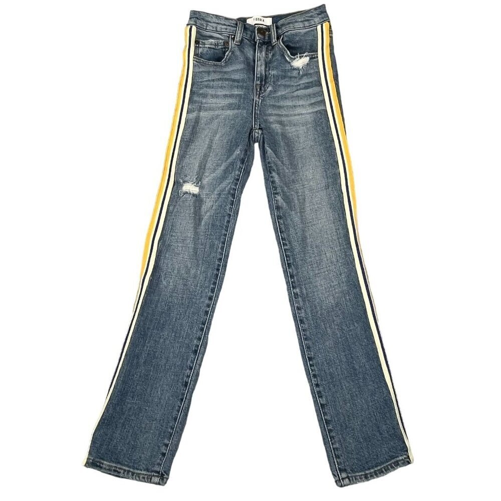 Pistola Monroe Straight Leg Cropped Cigarette Jeans Side Stripe Medium Wash